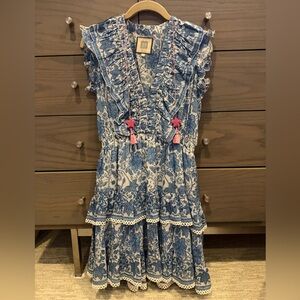 Bell by Alicia Bell Rainy Blue Print Ruffle Mini Dress Size Small